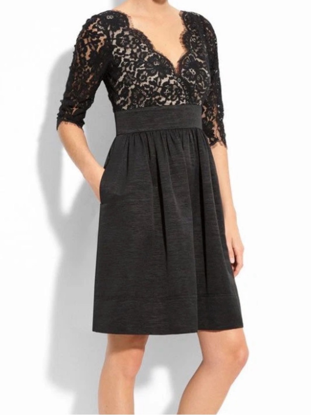 Eliza J Dress Women’s 6P Black Lace Fit Flare Party Pockets Cocktail Whimsigoth